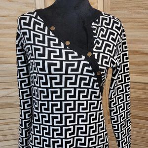 Stylish Black Long Sleeve Sweater with White Design